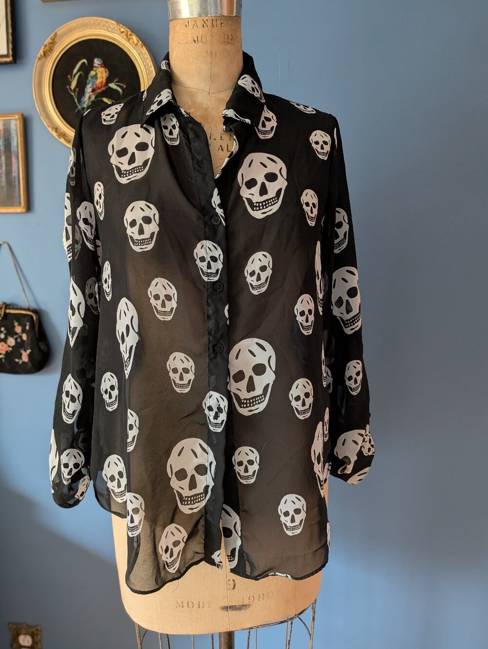 Skull Print Button-Down Shirt
